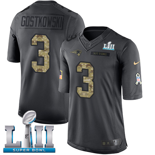 Nike Patriots #3 Stephen Gostkowski Black Super Bowl LII Men's Stitched NFL Limited 2016 Salute To Service Jersey - Click Image to Close